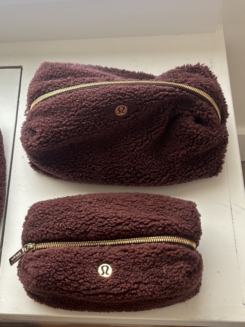 lululemon athletica Brown Fleece Cosmetic Bag (TWO) Small and large